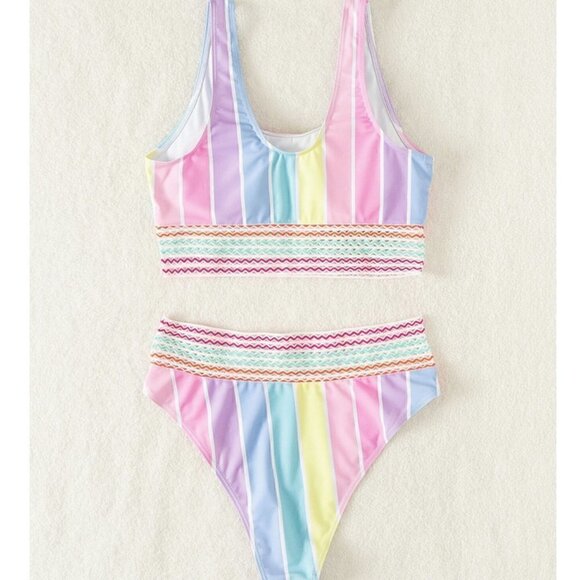 multicolor striped contrast trim bikini - Picture 4 of 6